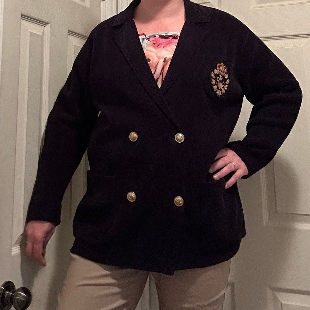 Vintage 90s Ralph Lauren, Med petite double breasted, sweater blazer cardigan